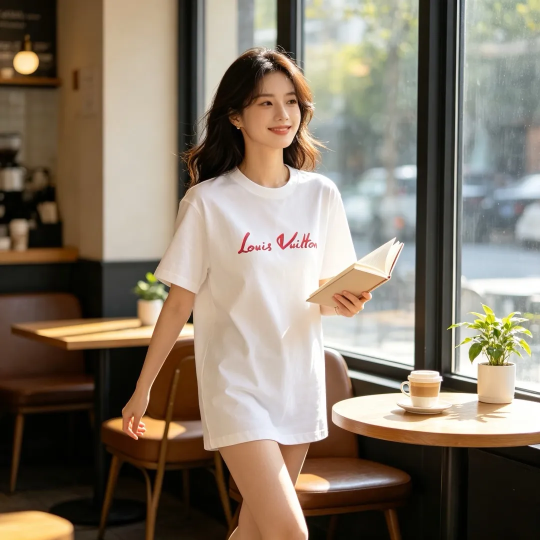 Louis Vuitton/Louis Vuitton multi-layer logo Pink letter short sleeves